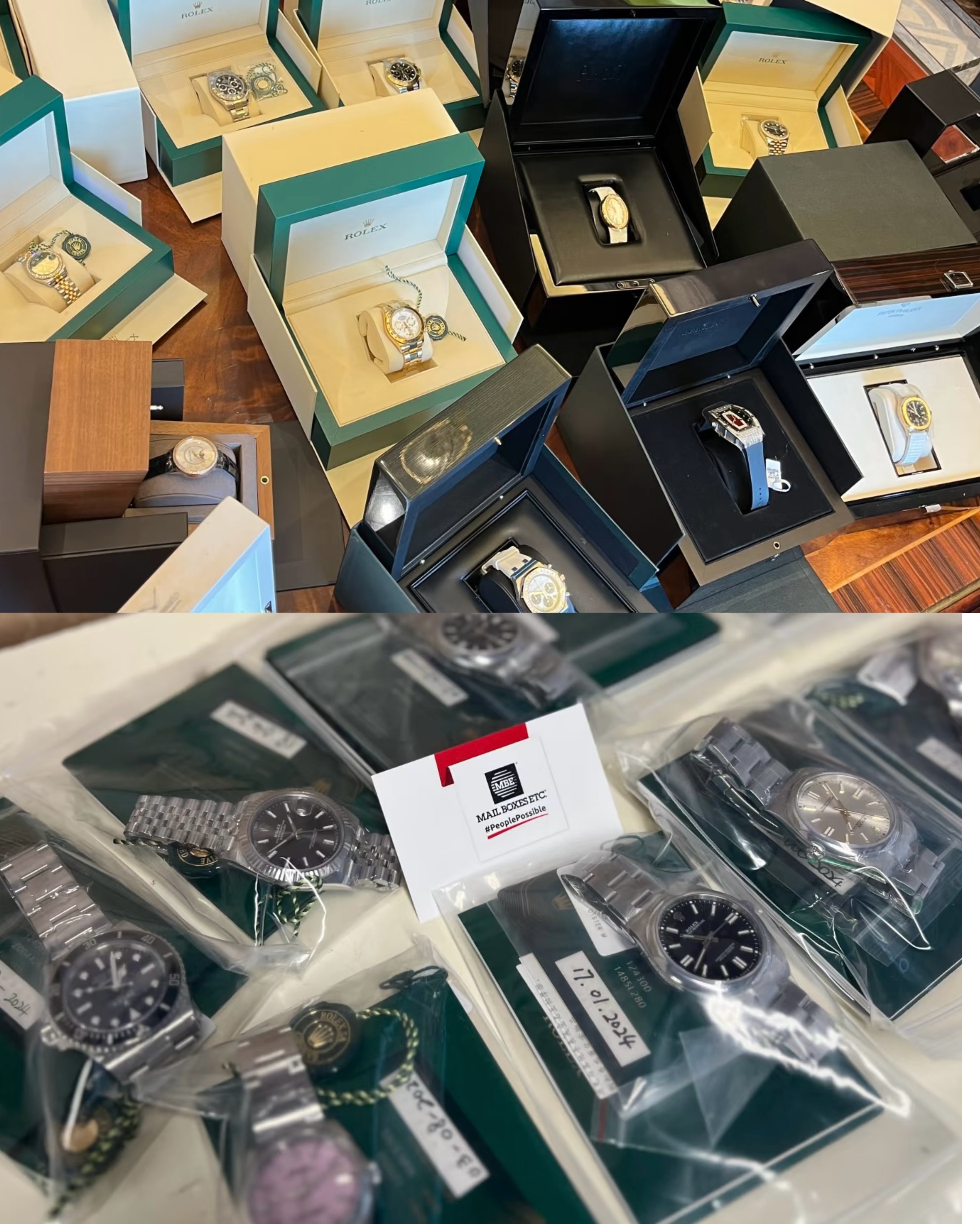 Luxury watch boxes and packaged stock